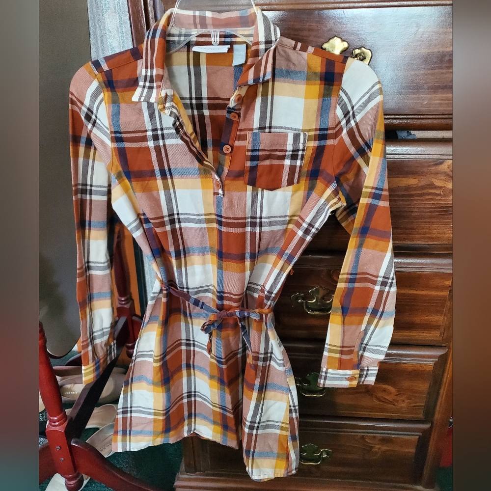 Plaid Button-Up Dress with Belt